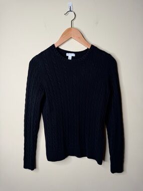 Thick Black Cable Knit 100% Cotton Crewneck Pullover Sweater Charter Club Wmns
